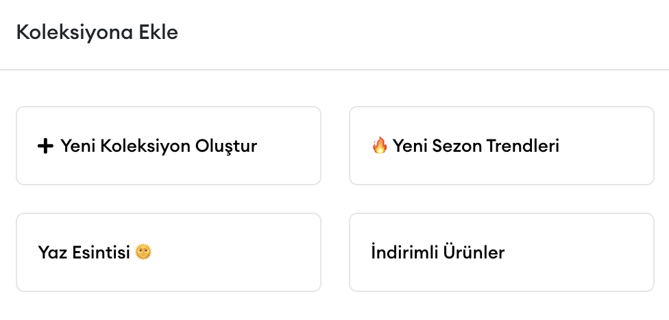 Müşteri hesabından ürün koleksiyonu oluşturma