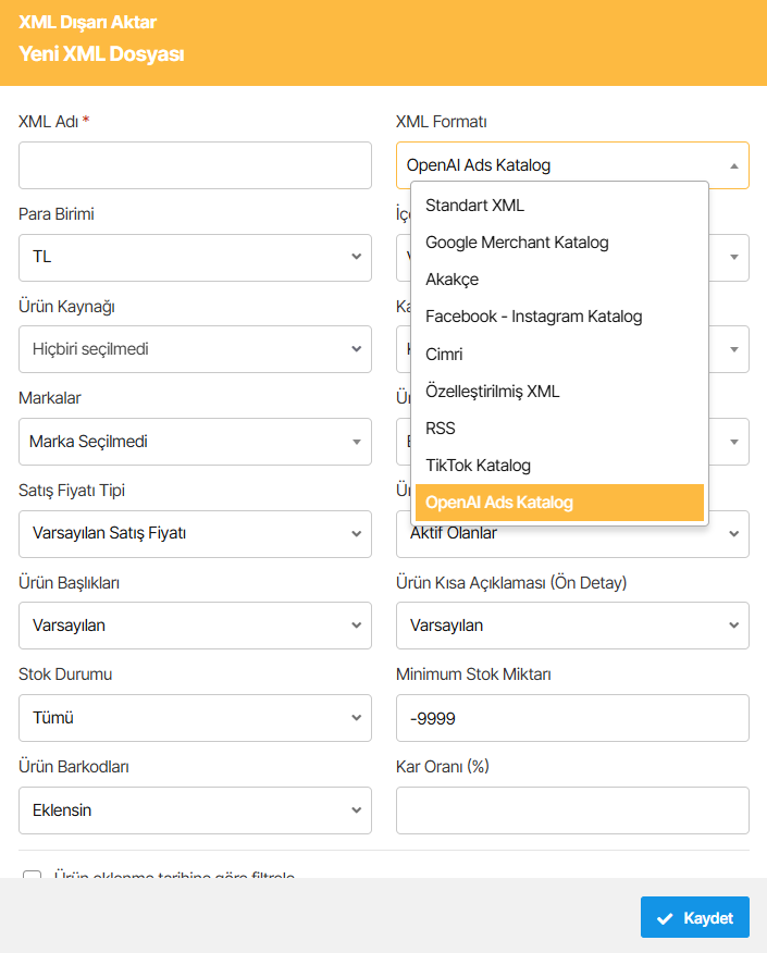 Agesoft OpenAI Ads katalog formatında XML ürün feed’i oluşturma